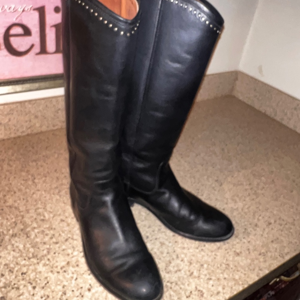 FRYE Riding Boots Black Leather Tall Womens 8